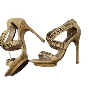 Le Silla Crystal Embellished Cross Strap Woven Heels size 39